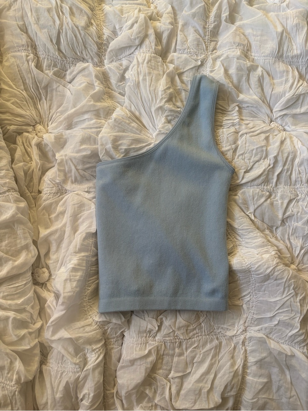 Essentials One-Shoulder Ribbed Tank Top in Light Blue